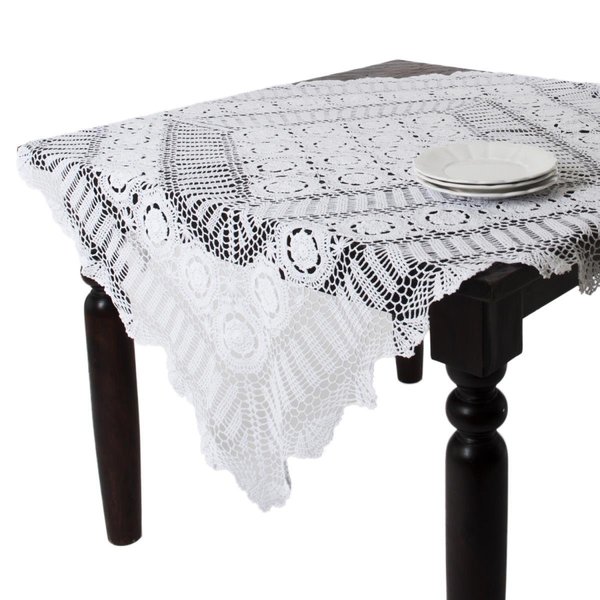Saro Lifestyle SARO  54 in. Square Handmade Crochet Cotton Lace Table Linens - White 869.W54S